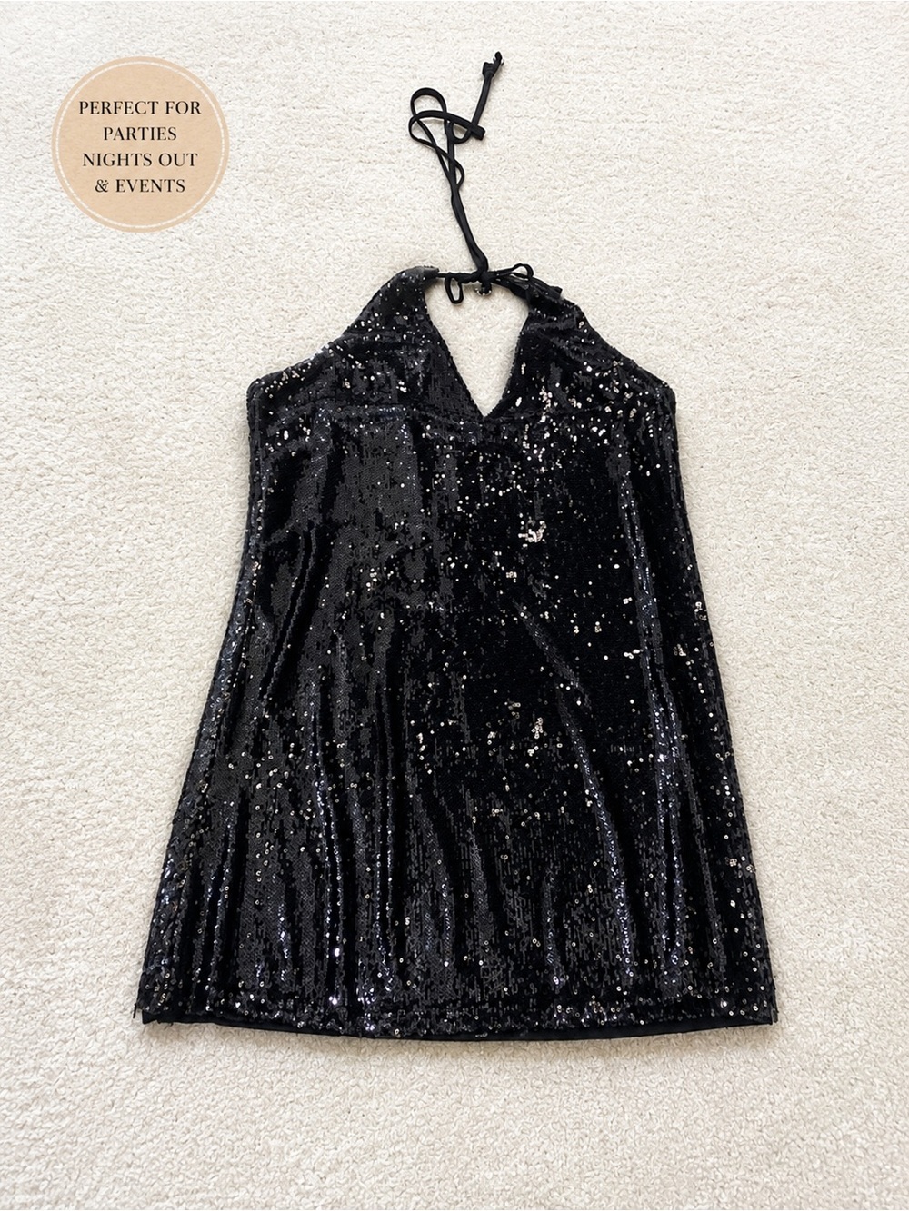 Free People Black/Bronze Sequin Halter Mini Dress